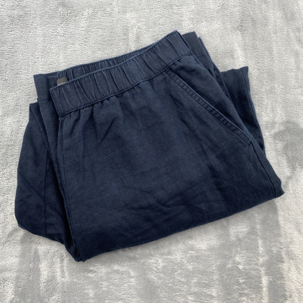 Talbots Navy Blue 100% Linen Wide Leg Elastic Waist Pants Womens Large Coastal